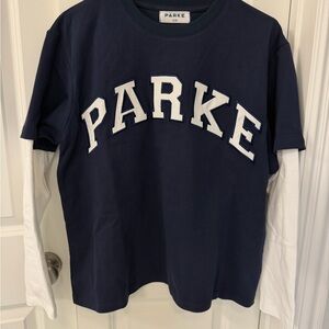 Parke Navy Long-Sleeve Layered-Look Tee with White Sleeves